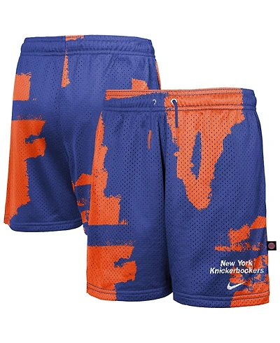 Nike Big Boys and Girls Blue New York Knicks Courtside Pro Shot Dri-fit Mesh Practice Shorts