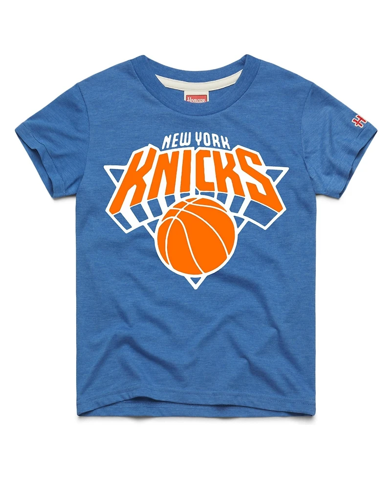 Homage Big Boys and Girls Royal New York Knicks Logo Tri-Blend T-Shirt