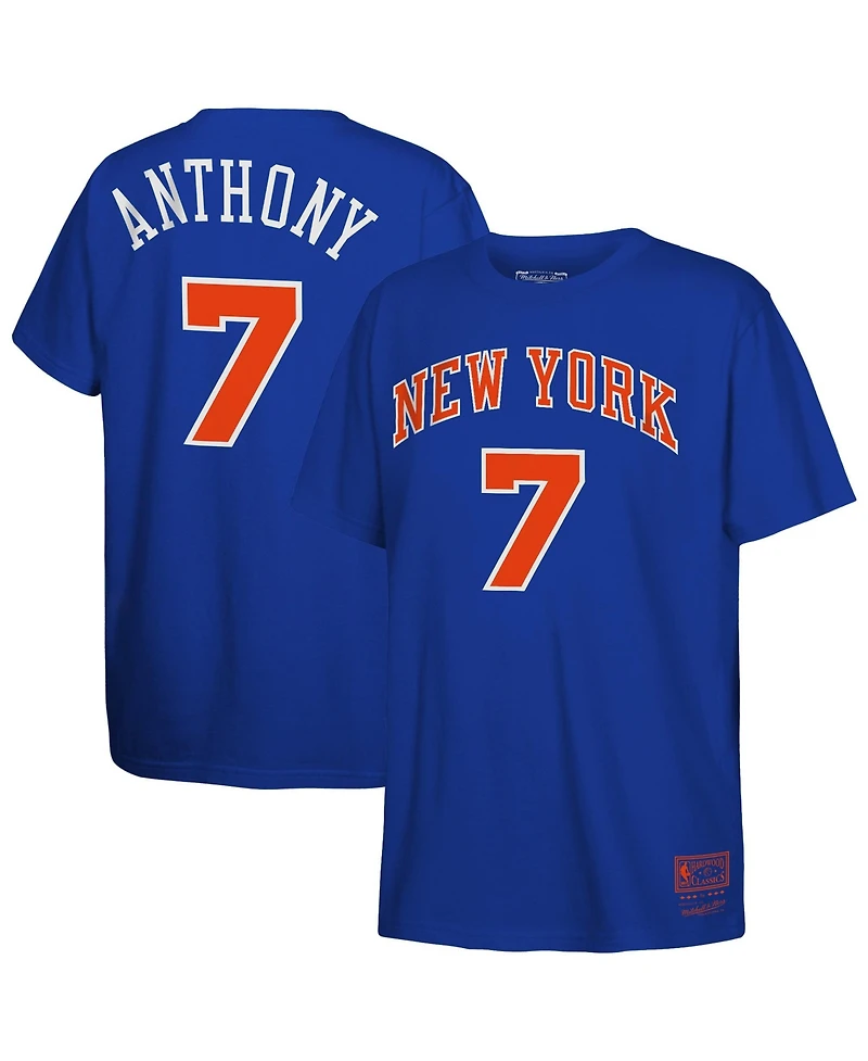 Mitchell Ness Big Boys and Girls Carmelo Anthony Blue New York Knicks Hardwood Classics Name Number T-Shirt