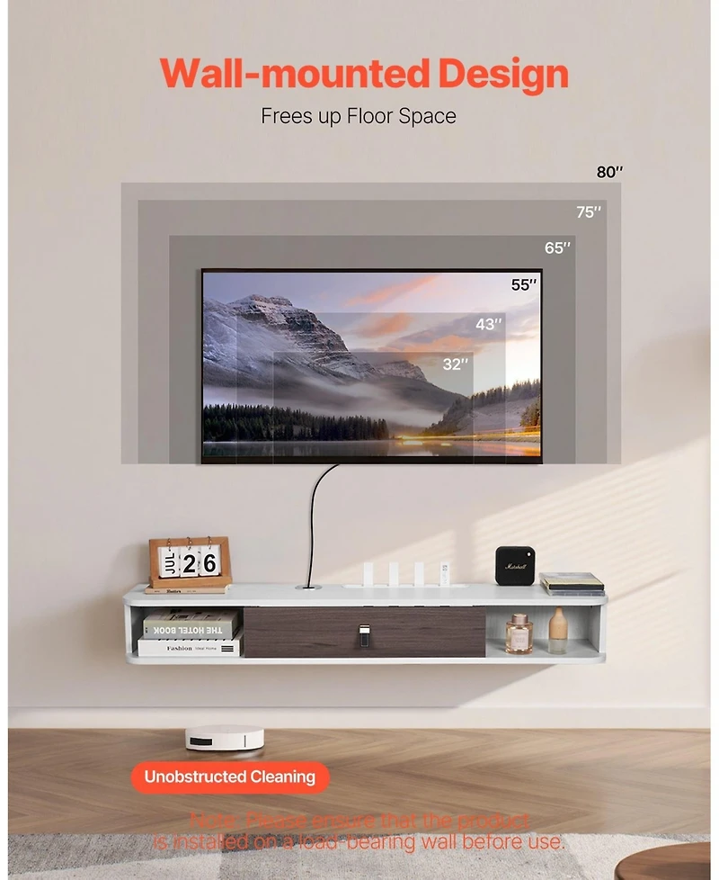 Gouun Floating Tv Stand, Wall Mount Entertainment Center with Cable Hole