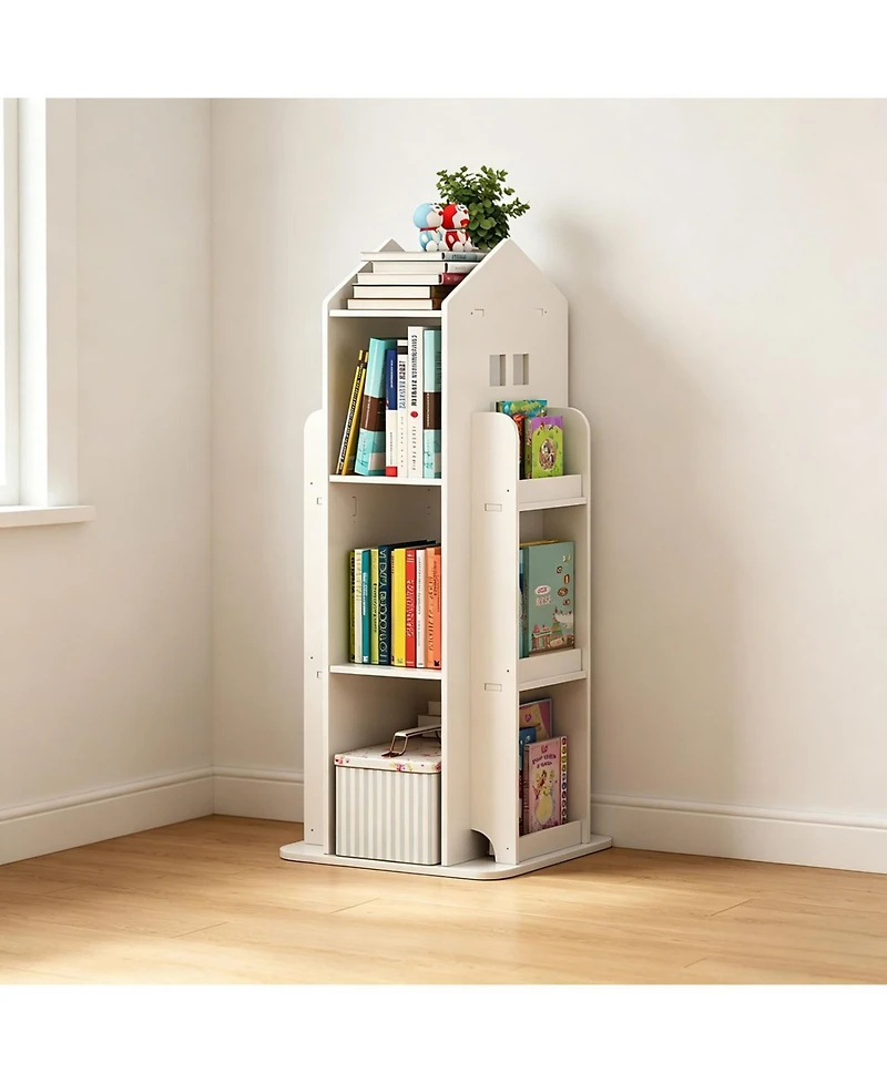 Rainsken 4-Tier Rotating Bookshelf Tower, 360 Degree Display Floor Standing Bookcase Storage Rack, for Bedroom, Living Room, Study Room