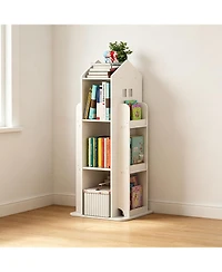 Rainsken 4-Tier Rotating Bookshelf Tower, 360 Degree Display Floor Standing Bookcase Storage Rack, for Bedroom, Living Room, Study Room