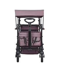 Rainsken Wagon Stroller for 2 Kids, Push Pull Collapsible Utility Cart with Adjustable Handle, Encircling Harness and Removable Canopy for Outdoors
