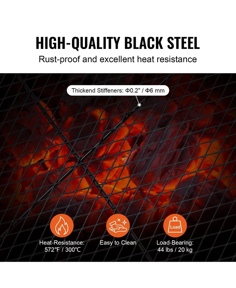 Cozito X-Marks Fire Pit Grill Grate, 32 x 15 inches Rectangle Q235 Steel Cooking Grid with Handle