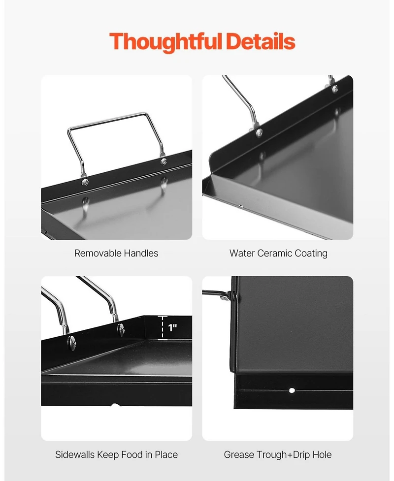 Cozito Carbon Steel Griddle, 32 x 14 inches Flat Top Gas Grill Plate with Handles