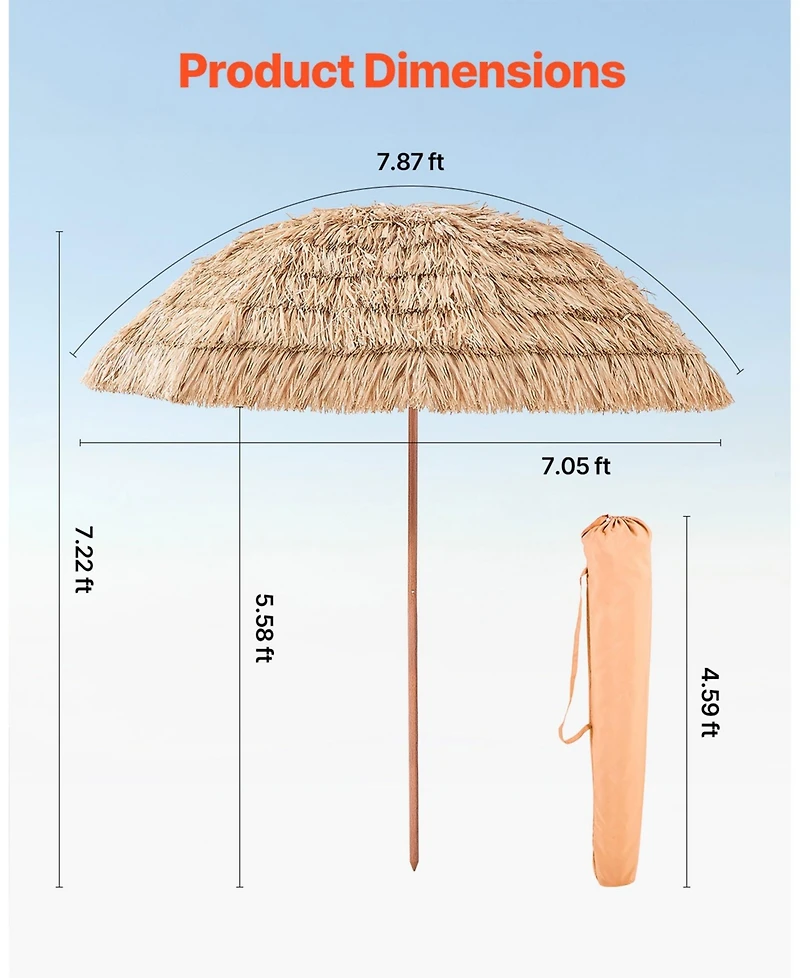 Cozito Tiki Umbrella, 8 feet Thatched Patio Umbrella with Tilt and 8 Metal Ribs