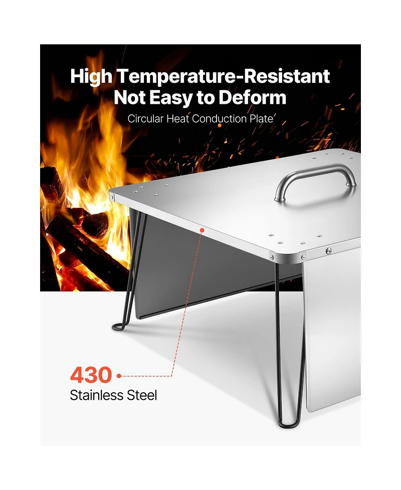 Cozito Fire Pit Heat Deflector, 25.4 inches Square Stainless Steel Burner Cover with Foldable Legs
