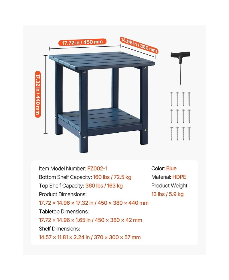 Cozito Outdoor Side Table, 17.72 x 14.96 x 17.32 inches 2-Tier Hdpe End Table