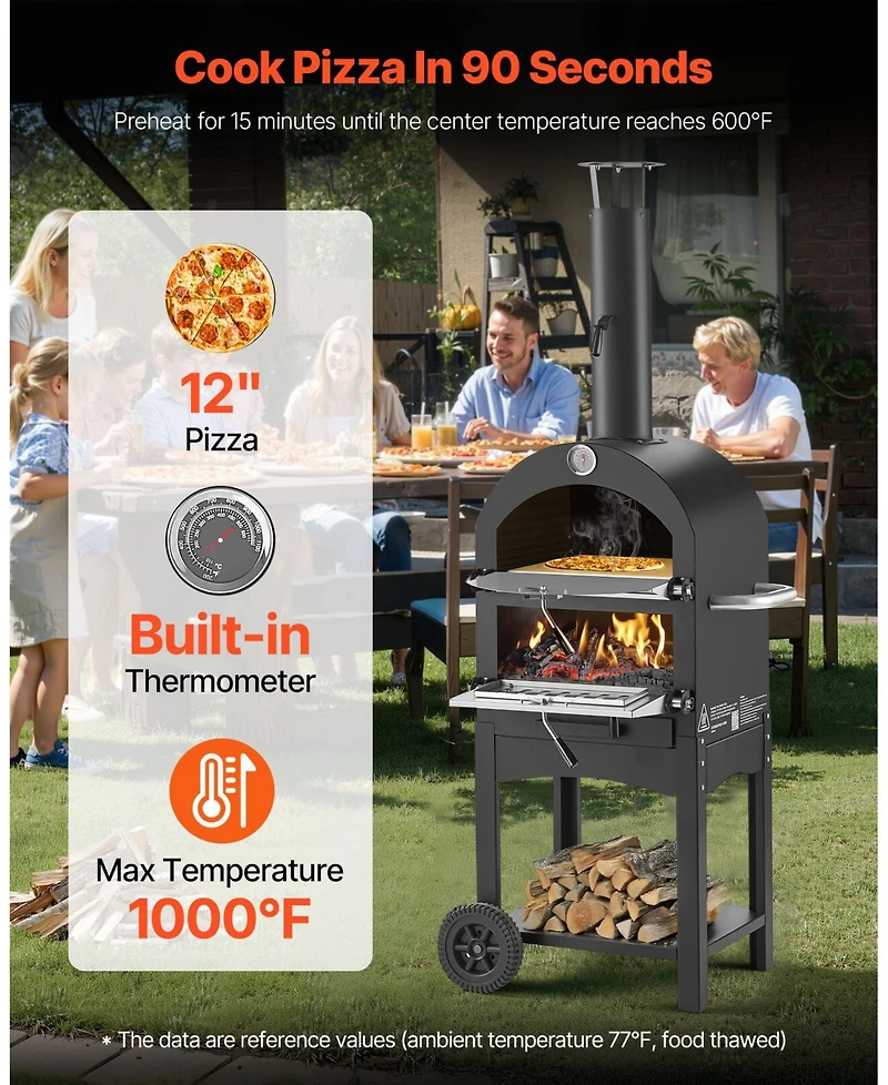 Cozito Outdoor Pizza Oven, 12 inches Wood Pellet 2-Layer Pizza Maker with Wheels