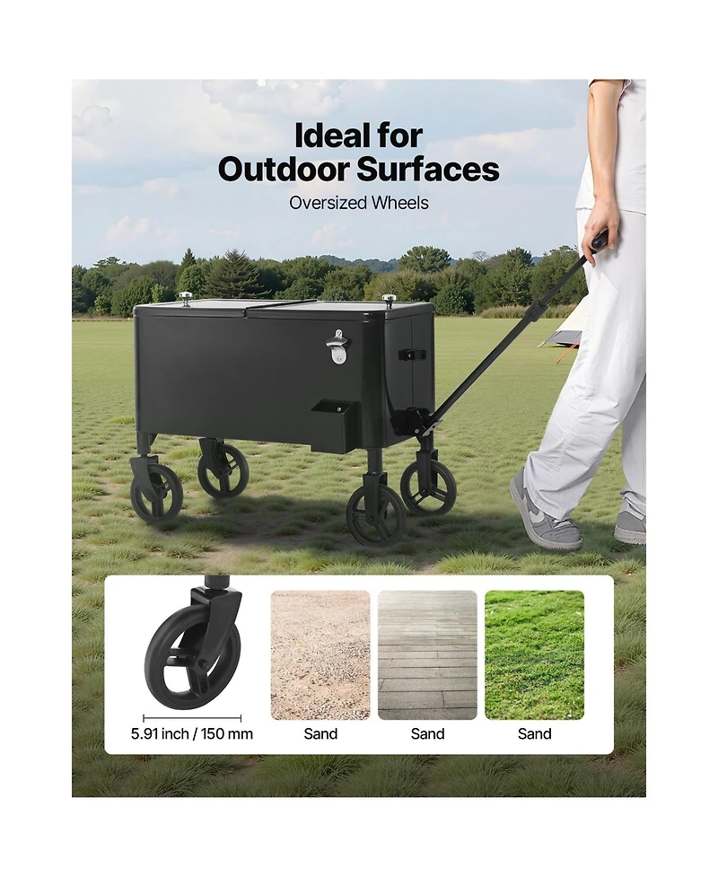Cozito 80 Quart Rolling Ice Chest Cart with Telescopic Handle and Swivel Casters