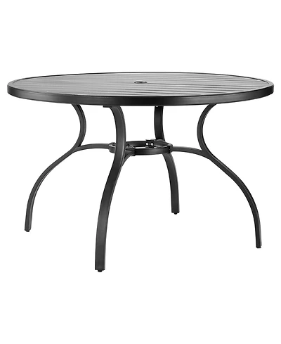Cozito Outdoor Patio Dining Table, 47 inches Round Steel Slat Table with Umbrella Hole