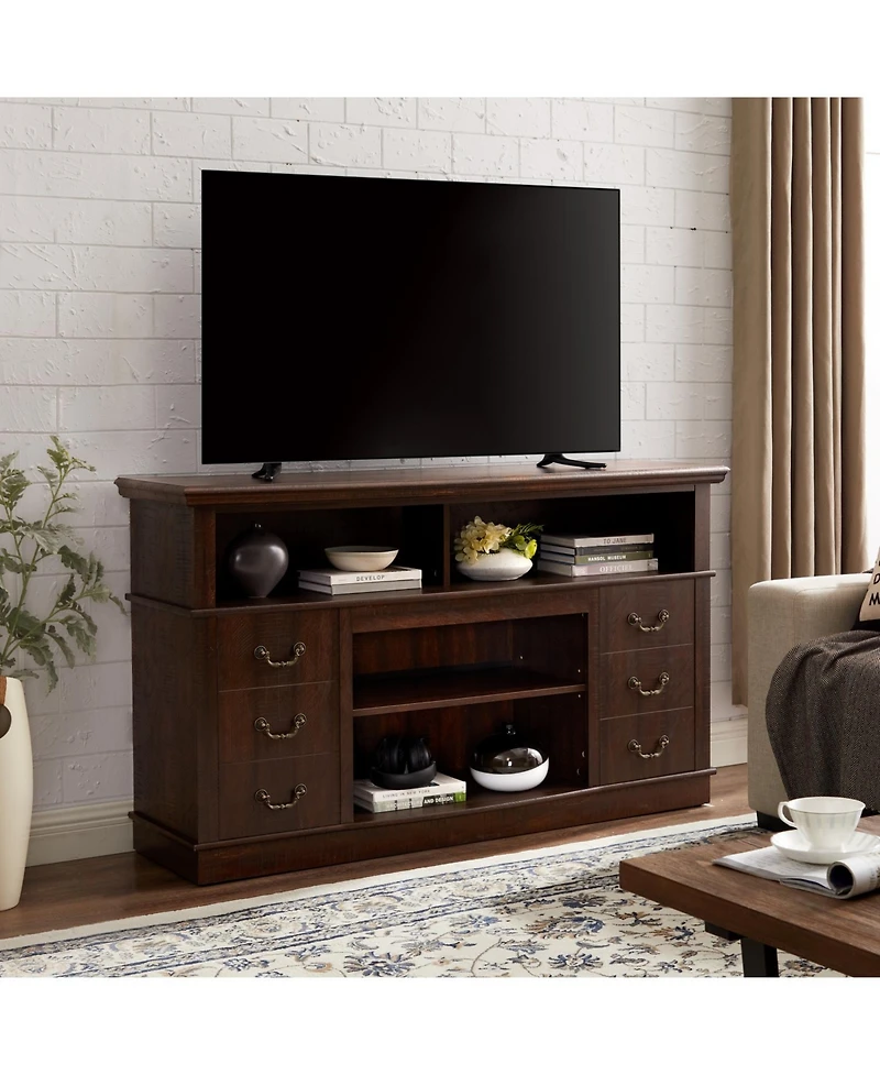 Rainsken Retro Tv Stand with Storage, for Tvs up to 65inch, TV Stand for Media, with Shelf, for Living Room Bedroom