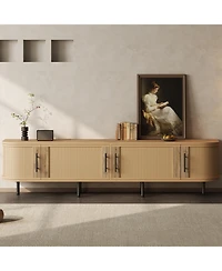 Rainsken 70 inch Modern Tv Stand, Rattan Doors, with Storage Space and Cable Holes, for TVs up to 80 inch, Media Console, for Living Room