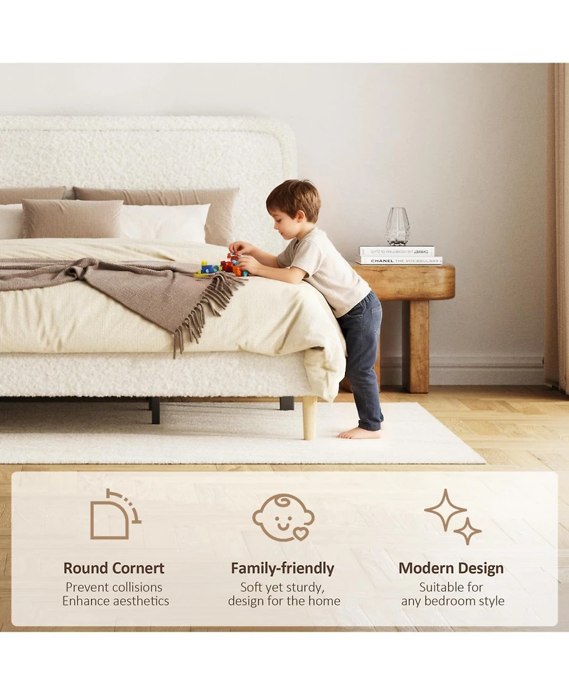 Rainsken Platform Bed Frame, with Height-Adjustable Headboard, Quiet Design, Upholstered Teddy fabric