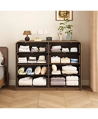 Rainsken 8 Drawer Double Dresser, Rattan Wide Particle Board Chest, Space Saving Storage Organizer