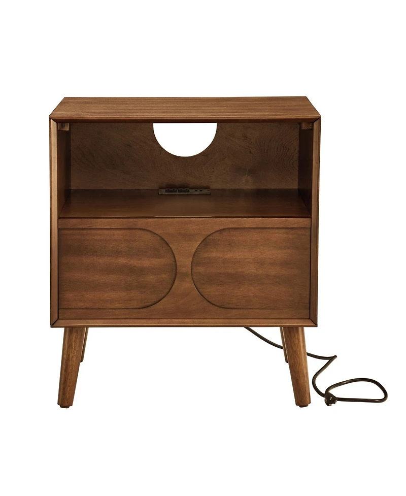 Rainsken Modern Fluted Nightstand, with Charging Station Usb Ports and Outlet Hole, 4 Solid Wood Legs, for Bedroom Living Room