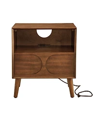 Rainsken Modern Fluted Nightstand, with Charging Station Usb Ports and Outlet Hole, 4 Solid Wood Legs, for Bedroom Living Room