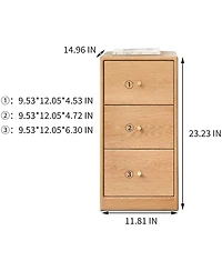 Rainsken Solid Oak Nightstand, Narrow 3-Drawer Cabinet, Freestanding Bedside Table, End Table, Storage Cabinet for Living Room, Bedroom