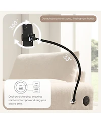 Rainsken 37" Single Sofa with Storage Ottoman, Chenille Armchair - Adjustable Phone Holder, Dual-Port Charger and Side Pockets for Living Room