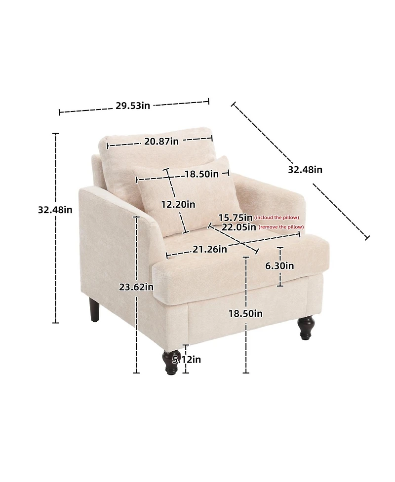 Rainsken Modern Accent Chair with Studded, Upholstered Chenille Armchair, Solid Wood Frame, for Living Room, Apartment, Bedroom