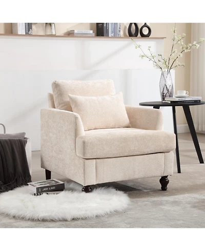 Rainsken Modern Accent Chair with Studded, Upholstered Chenille Armchair, Solid Wood Frame, for Living Room, Apartment, Bedroom