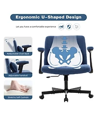 Rainsken Linen Cross Legged Office Chair, with Adjustable Flip Armrest, for Home Office, Apartment, Criss Chair Meditation, Makeup