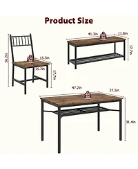 gaomon 4 Piece Dining Table Set, Rectangular Kitchen Set with Upholstered Chair & Storage Benches