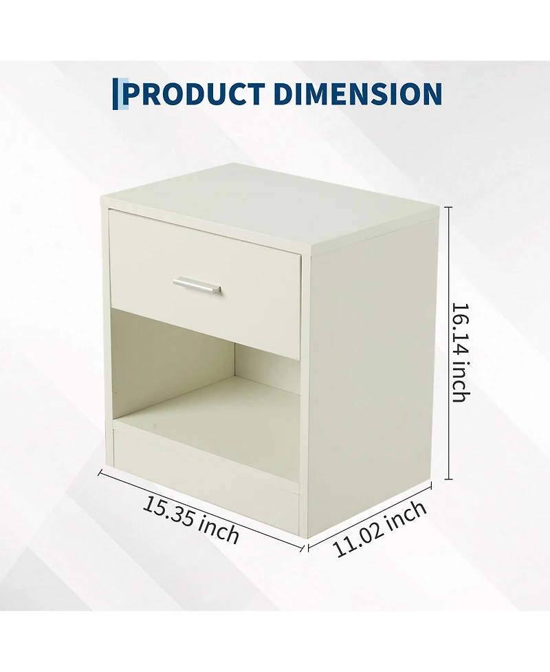 homfan Compact Nightstand with Drawer and Open Shelf, Modern End Table for Bedroom and Living Room, Multiple Finishes