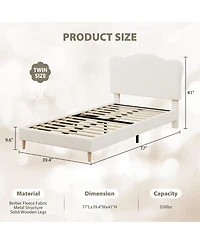 gaomon Twin Velvet Upholstered Platform Bed Frame with Cute Headboard, Wooden Slat Support, No Box Spring Needed
