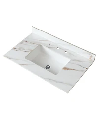 Sillysis Sintered Stone Bathroom Vanity Top with Rectangular Sink, Carrara Marble Look, Water and Stain Resistant, 4" Backsplash