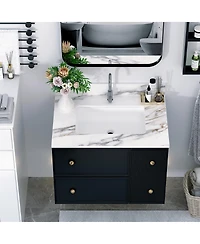 Sillysis Sintered Stone Bathroom Vanity Top with Ceramic Sink, Carrara Marble Look, 4" Backsplash, Water Stain and Scratch Resistant