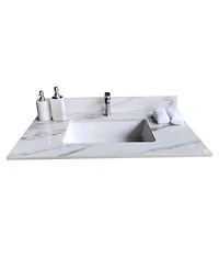 Sillysis Sintered Stone Bathroom Vanity Top with Ceramic Sink, Carrara Marble Look, 4" Backsplash, Water Stain and Scratch Resistant