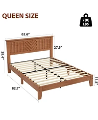 gaomon Queen Light Wooden Platform Bed Frame with V-Pattern Headboard and Under-Bed Storage