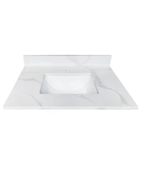Sillysis Quartz Bathroom Vanity Top with Undermount Sink, Carrara Style, 4" Backsplash, 1 Faucet Hole, 31/37/43 Inch
