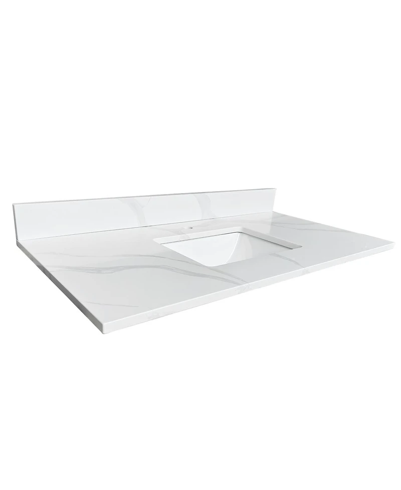 Sillysis Quartz Bathroom Vanity Top with Undermount Sink, Carrara Style, 4" Backsplash, 1 Faucet Hole, 31/37/43 Inch