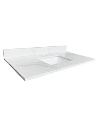 Sillysis Quartz Bathroom Vanity Top with Undermount Sink, Carrara Style, 4" Backsplash, 1 Faucet Hole, 31/37/43 Inch
