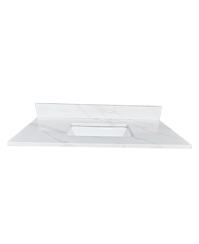 Sillysis Quartz Bathroom Vanity Top with Undermount Sink, Carrara Style, 4" Backsplash, 1 Faucet Hole, 31/37/43 Inch