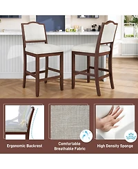 Rainsken 2-Piece Wooden Farmhouse Counter Height Dining Chairs, Rubber Wood Frame, Ergonomic Backrest, for Kitchen Island, Room