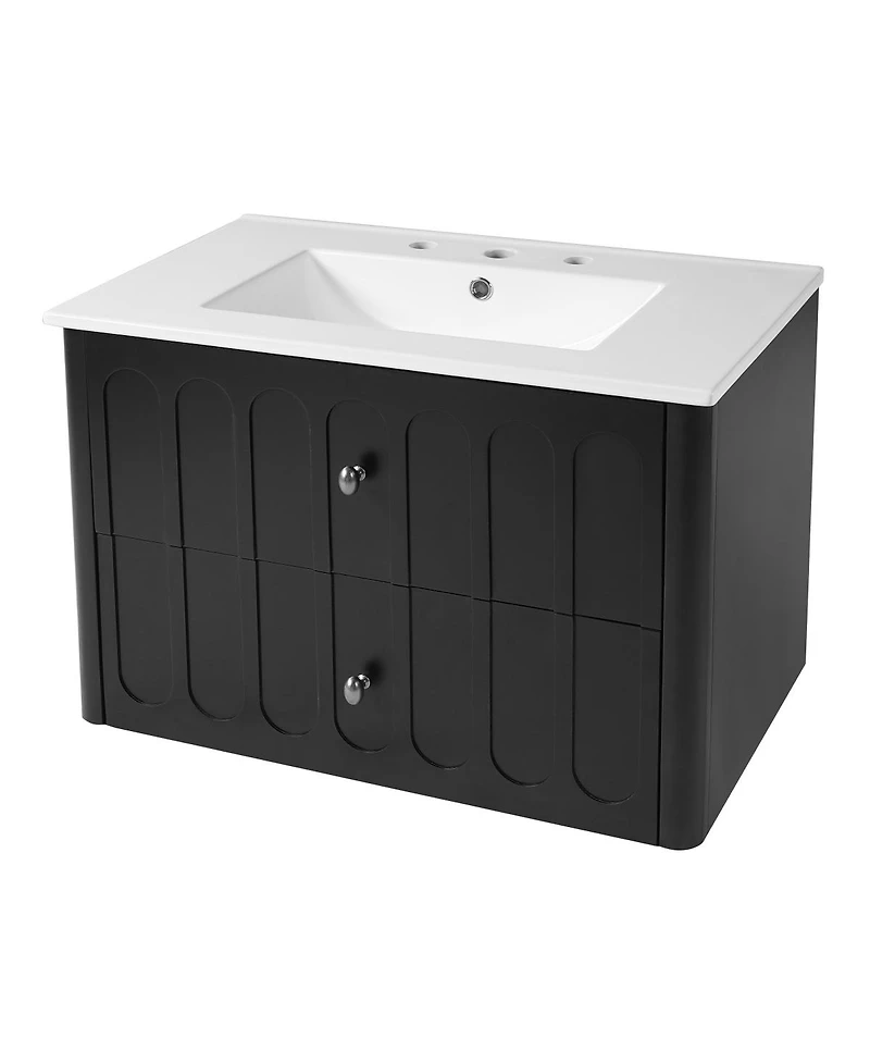 Sillysis 30 Inch Floating Bathroom Vanity with Sink, Modern Wall Mounted Cabinet, Soft Close Drawers, Space Saving Storage