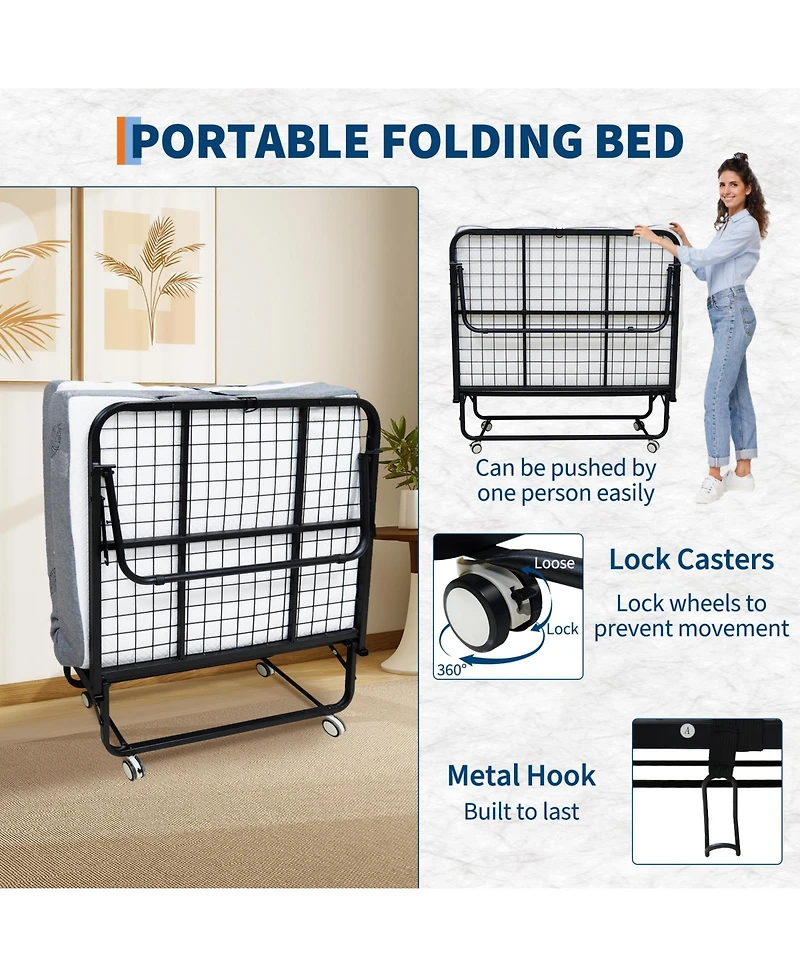 homfan Folding Bed with 5 in Memory Foam Mattress, Rollaway Guest Bed on Wheels