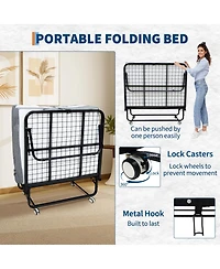 homfan Folding Bed with 5 in Memory Foam Mattress, Rollaway Guest Bed on Wheels