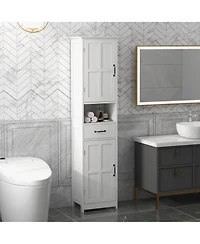 Midola Slim Bathroom Storage Cabinet, Tall Bathroom Cabinet, Linen Tower with Open Shelf, Drawer, Recessed Doors, and Adjustable Shelves