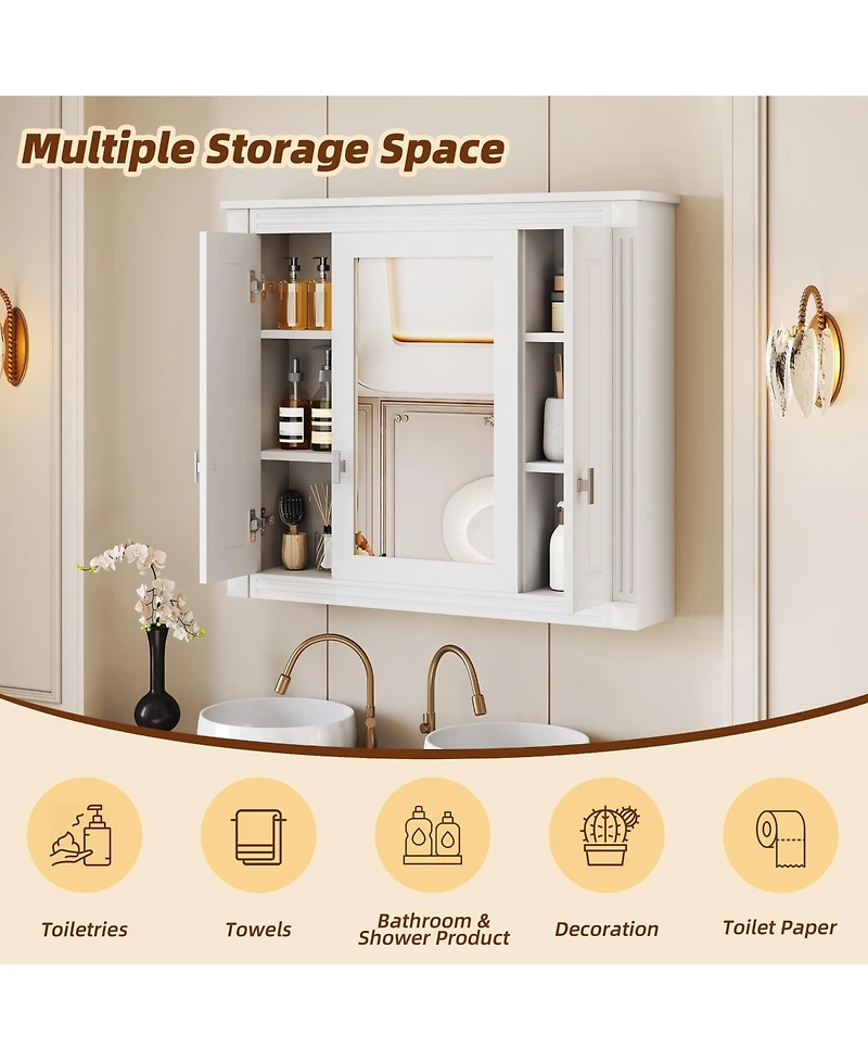 Midola Bathroom Wall Cabinet with Mirror, Wall Mounted Medicine Cabinet with 5 Shelves, Mirrored Door Over Toilet Storage Cabinet