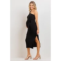 Hello Miz Women's Maternity Ribbed One Shoulder Bodycon Midi Dress