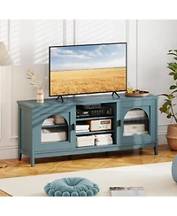 Slickblue Modern Tv Cabinet with Storage Shelves and Dual Cable Holes