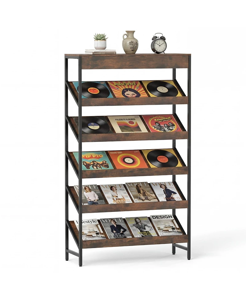 Slickblue Modern Tall Bookcase with Angled Shelves for Home Office