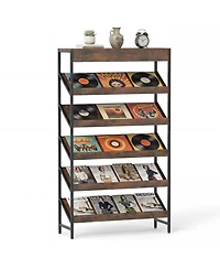 Slickblue Modern Tall Bookcase with Angled Shelves for Home Office