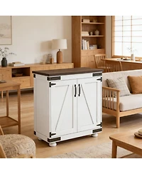 Clihome 31.1 Inch Farmhouse Barn Door Storage Cabinet Entryway Sideboard with Adjustable Shelves