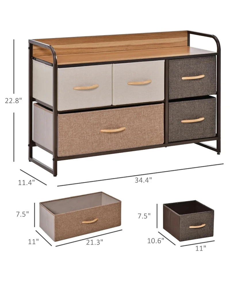 Clihome Rustic Farmhouse Storage Cabinet and Dressing Table 5 Drawer Maple Wood Organizer