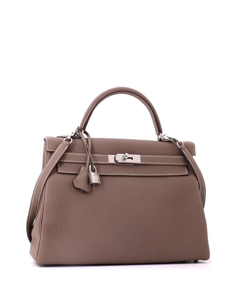 Pre-Owned Hermes Kelly 32 Handbag Grey Togo with Palladium Hardware